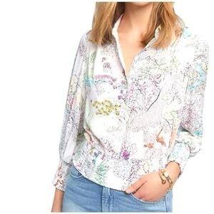 014 MAEVE Women's 'Paint By Numbers' Floral Blouse - White, Medium